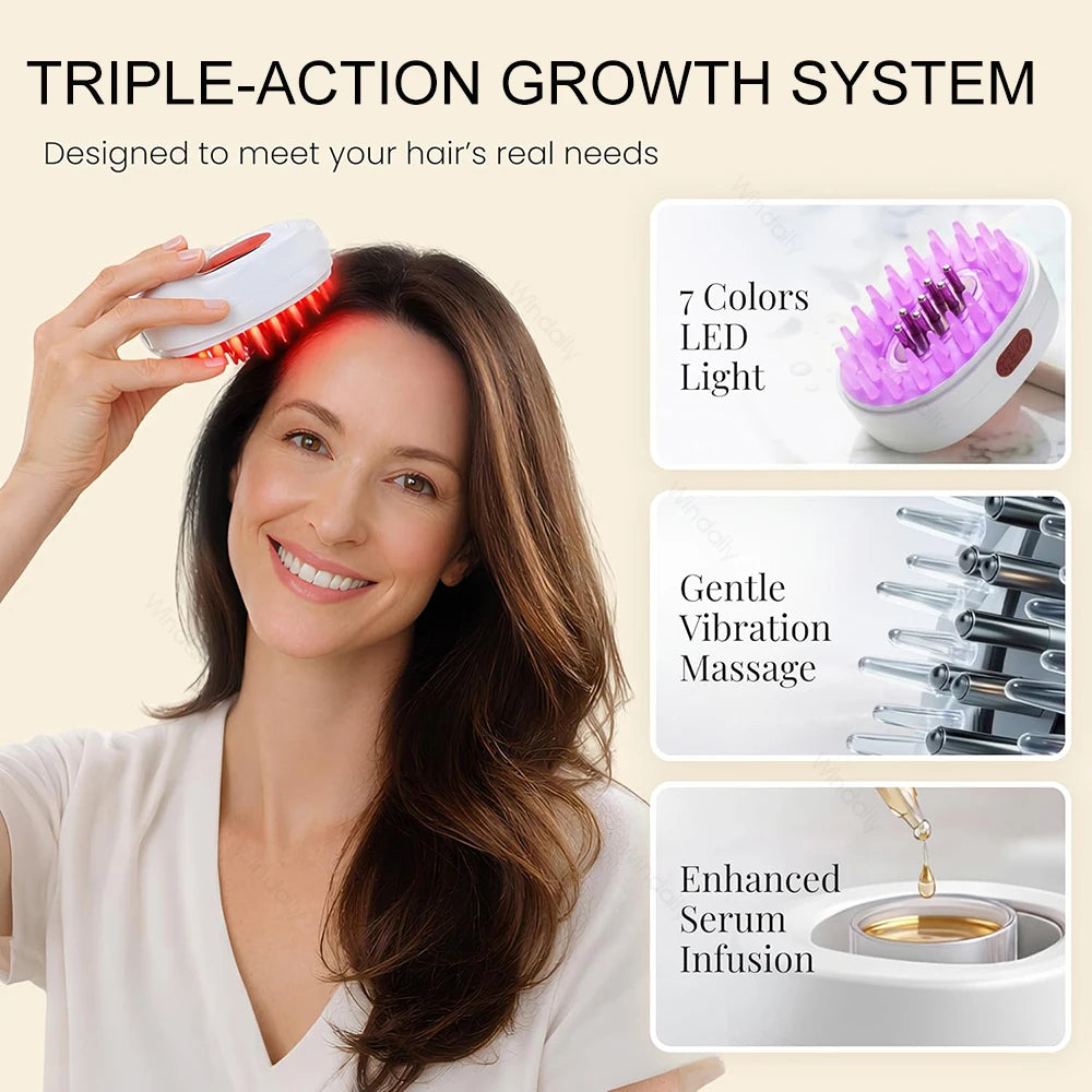 7 in 1 Red Light Hair Brush Comb Vibrating Electric Red Light Scalp Massager with Oil Applicator Hair Care Hair Growth Head Spa