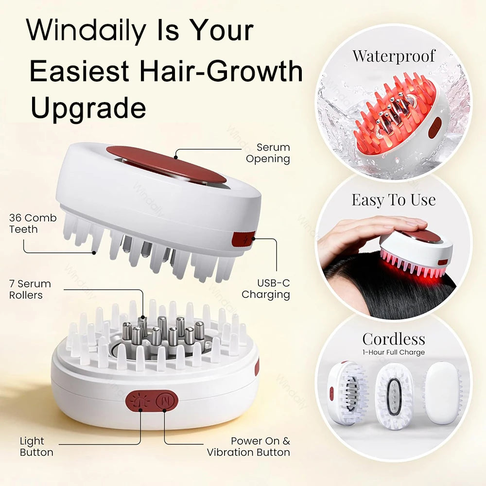 7 in 1 Red Light Hair Brush Comb Vibrating Electric Red Light Scalp Massager with Oil Applicator Hair Care Hair Growth Head Spa