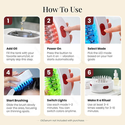 7 in 1 Red Light Hair Brush Comb Vibrating Electric Red Light Scalp Massager with Oil Applicator Hair Care Hair Growth Head Spa